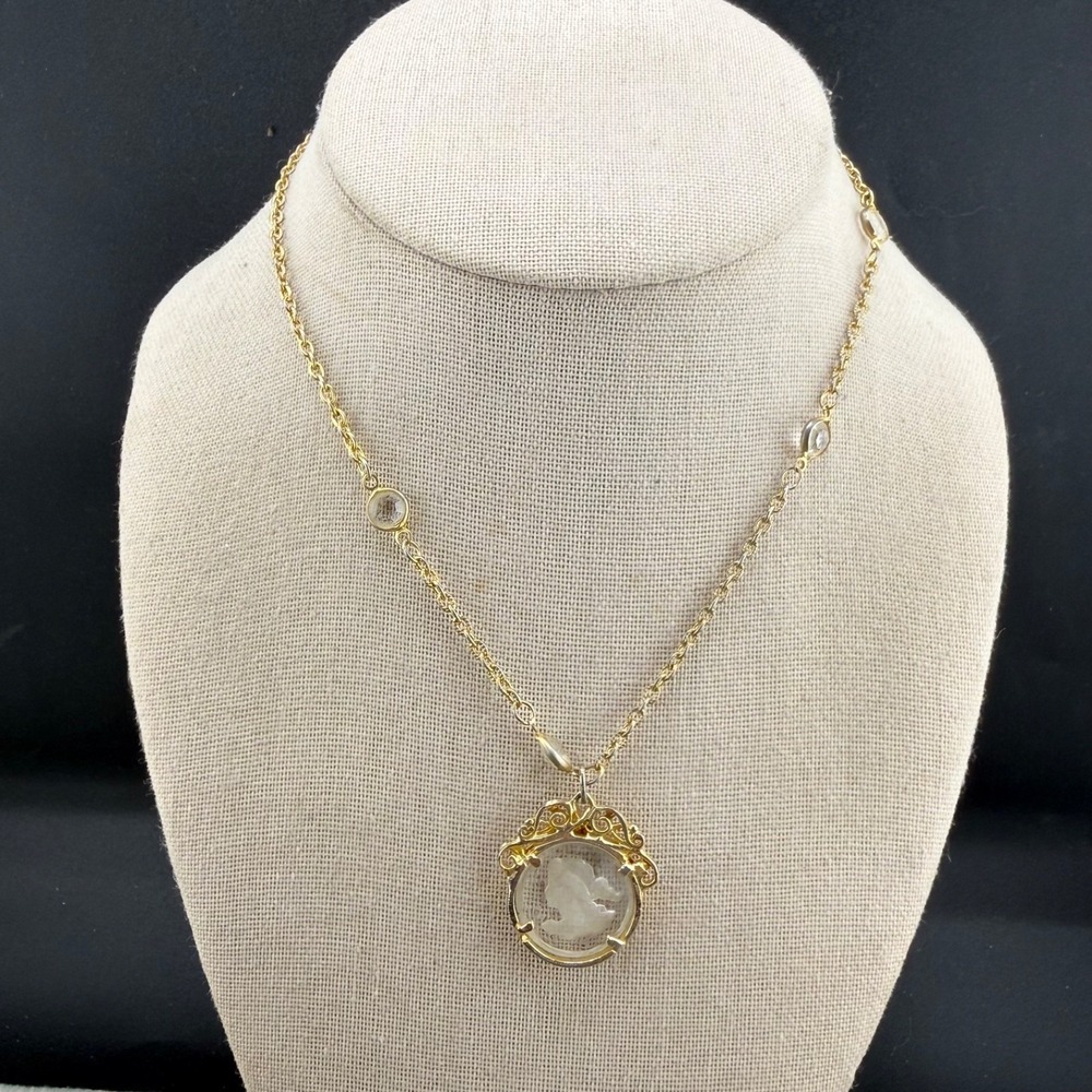 Vintage Intaglio Camo Clear Faceted Glass Gold Tone READ 16" - Picture 2 of 8